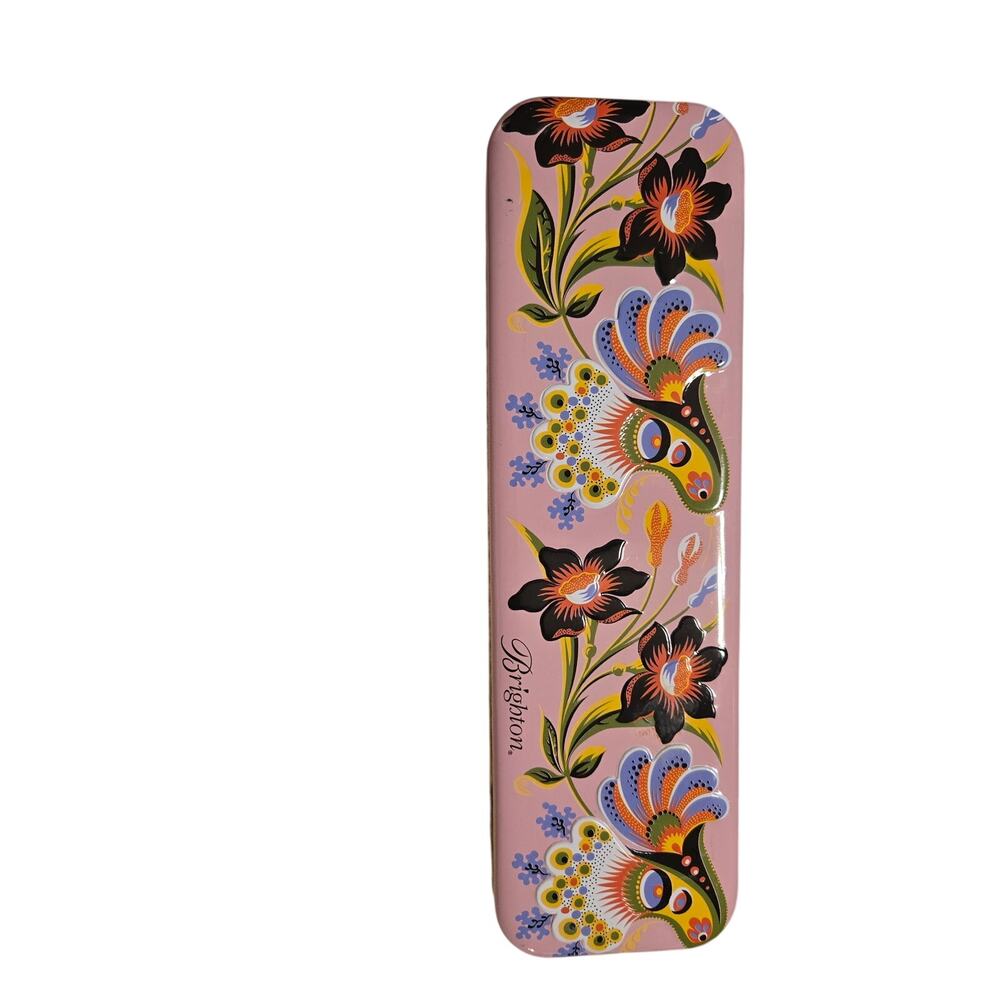 Brighton Pink Floral Hinged Tin Case Empty Jewelry Storage